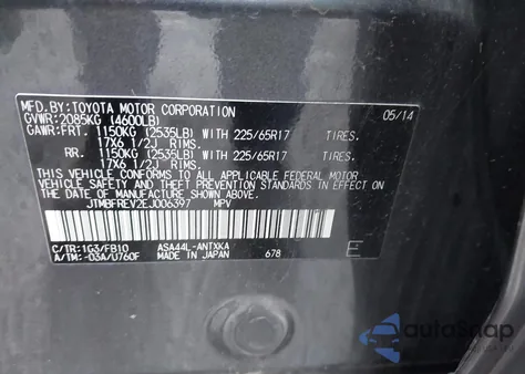 2014 Toyota Rav4 Le из США, поврежденный, VIN JTMBFREV2EJ006397